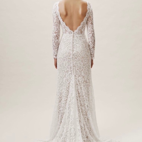 BHLDN lace wedding gown long sleeve button back - Picture 4 of 5